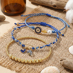 3 шт. Набор из 3 браслетов с подвесками из латуни и стеклянных бусин.&nbsp;EY6397-2