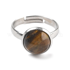 Полукруглые кольца из натурального тигрового глаза&nbsp;RJEW-M062-01P-25