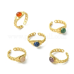 Offene Manschettenringe aus 304er Edelstahl mit natürlichem Pferdeauge-Edelstein für Damen&nbsp;RJEW-JR01066