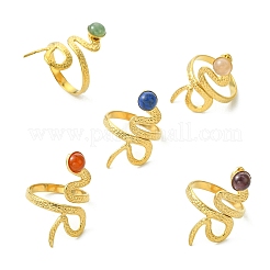 Offene Manschettenringe aus 304 Edelstahl mit natürlichem Edelstein und Schlangenmotiv für Damen&nbsp;RJEW-JR01068