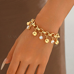Braccialetti vintage da donna con ciondoli rotondi in ferro battuto e pavé di zirconi cubici trasparenti.&nbsp;WQ0011