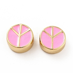 Плоские круглые со знаком мира латунные эмалевые бусины KK-G419-05G-03