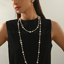 Комплекты из круглых железных серег-гвоздиков и двухслойных ожерелий Rosr для женщин&nbsp;FN3317-1