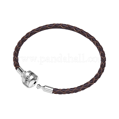Fabrication de bracelet en cuir tressé en argent sterling plaqué rhodium 925&nbsp;TS-B-129-19