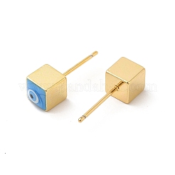 Cubo placcato di lunga durata con orecchino a bottone malocchio smaltato&nbsp;EJEW-E272-01G