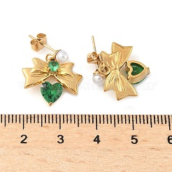 Серьги-гвоздики из нержавеющей стали 304 с микропаве из кубических цирконий в форме банта&nbsp;LS-EJEW-U065-03G-02