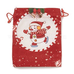 Bolsas de tela rectangulares con tema navideño con cordón de yute.&nbsp;ABAG-P008-01B