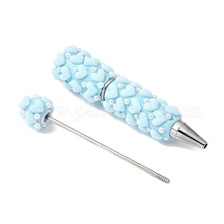 Stylo à bille en alliage floqué en forme de cœur et imitation perle en plastique&nbsp;OFST-D303-03P-02