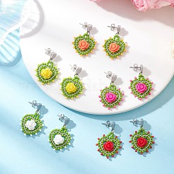 Pendientes colgantes de acero inoxidable con forma de corazón de vidrio&nbsp;EJEW-MZ00608