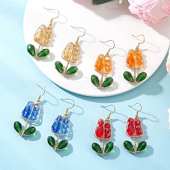 4 пара сережек-подвесок в форме цветка из латуни&nbsp;EJEW-TA00758