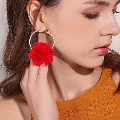 4 пара двухцветных серег-колец с объемным цветком из ткани&nbsp;EJEW-AN0003-69