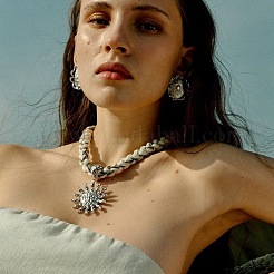 Женские ожерелья из плетеного хлопкового шнура с подвеской в виде солнца из латуни&nbsp;FS-WG2F99C-02