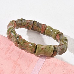 Braccialetti elasticizzati in bambù con perline naturali di unakite per uomo e donna&nbsp;BJEW-K304-01F