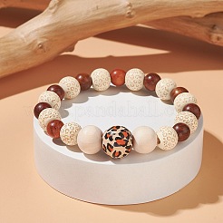 Bracelet extensible en perles rondes en bois naturel pour femme&nbsp;BJEW-JB09352