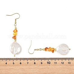 Boucles d'oreilles pendantes en ambre naturel et perles keshi naturelles&nbsp;EJEW-JE07445-01