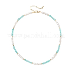 Ожерелья из натурального граненого круглого амазонита и рисового жемчуга для женщин&nbsp;NJEW-JN05816-04