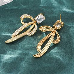 Pendientes colgantes de latón con micro pavé de circonitas cúbicas transparentes para mujer&nbsp;EJEW-F418-25G