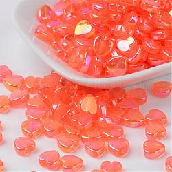 Perles en acrylique transparente, cœur, rouge-orange, ab, taille:  Largeur environ 8mm, épaisseur de 3mm, Trou: 1mm, environ 2800 pcs/500 g