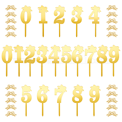 Superdant 6pcs 6 style décoration de carte d'insertion de gâteau acrylique, fournitures de cuisson, nœud papillon et numéro, or, 106~108mm, 2 pièces / style