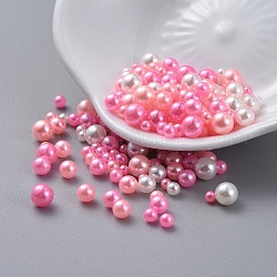 ABS Kunststoff Nachahmung Perle, keine Lochkorne, UV-Harzfüller, Epoxidharz Schmuckherstellung, Runde, neon rosa , 2.3~4.7 mm, ca. 250 Stk. / Beutel