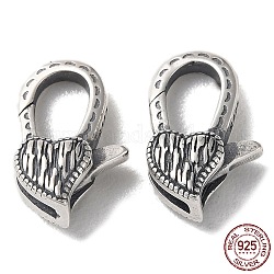 925 Thailand Sterling Silver Lobster Claw Clasps, Heart, with 925 Stamp, Antique Silver, 13.5x8.5x5mm, Hole: 1.2mm