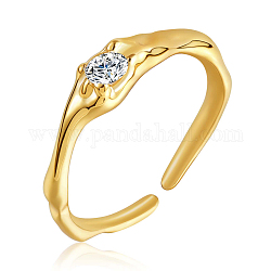 925 anillo de puño abierto de plata esterlina, anillo fino simple de circonita cúbica transparente para mujer, dorado, nosotros tamaño 5 1/4 (15.9 mm)