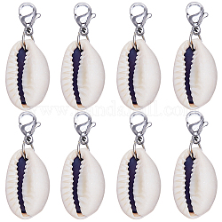 SUNNYCLUE 30Pcs Natural Cowrie Shell Pendant Decorations, with 304 Stainless Steel Lobster Claw Clasps, Stainless Steel Color, 32~35mm, Pendant: 19~21x13~14x8~10mm