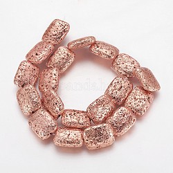 Electroplated Natural Lava Rock Beads Strands, Long-Lasting Plated, Rectangle, Rose Gold Plated, 16~17x12.5~13x5~6mm, Hole: 1.2mm, about 23pcs/strand, 15.27 inch(38.8cm)