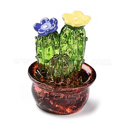 Cactus en maceta de simulación de resina transparente, Para adornos de coche o escritorio., amarillo, 23x32mm
