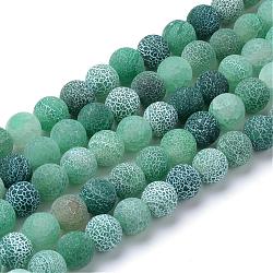 Natürliche und gefärbte Knistern Achat Stränge, bereift Stil, Runde, grün, 8 mm, Bohrung: 1 mm, ca. 48 Stk. / Strang, 14 Zoll