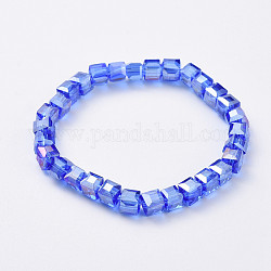 Стрейч-браслеты из граненого гальванического стекла, кубические, синие, 2-1/8 дюйм (5.5 см)