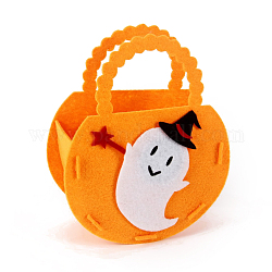 Sacs de bonbons d'halloween en feutre avec poignées, sac cadeau de friandises d'halloween cotillons pour les enfants, Motif fantôme, orange foncé, 18x14.3x6 cm
