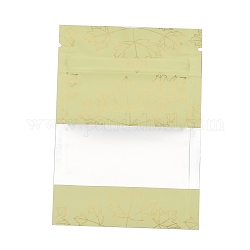 Sacs à fermeture à glissière à dessus ouvert en papier d'aluminium imprimé feuille d'érable, sacs de stockage de nourriture, sachets scellables, pour l'emballage de stockage, avec encoches de déchirure, rectangle, jaune clair, 9.9x7.1x0.15 cm, mesure intérieure: 6 cm, fenêtre: 7x3cm