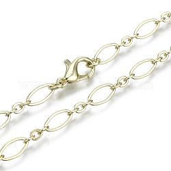 Brass Cable Chains Necklace Making, with Lobster Claw Clasps, Light Gold, 17.71 inch(45cm) long, Link 1: 9x4x0.6mm,  Link 2: 3.5x3x0.6mm, Jump Ring: 5x1mm