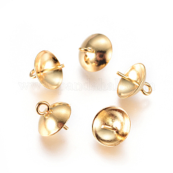304 ciondolo a forma di spilla con perle a forma di tazza in acciaio inossidabile, per mezzo forato perle, oro, 8.5x8mm, Foro: 1.5 mm, ago :0.7mm