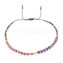 Braccialetti con perline intrecciate con ametista naturale e semi di vetro, Bracciale regolabile, rosa antico, nessuna dimensione