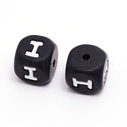 Silicone Beads, Cube with Letter.I, Black, 12x12x12mm, Hole: 2mm