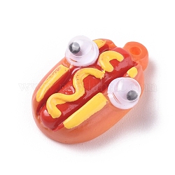 Ciondoli in plastica imitazione alimentare, hot dog con occhio, arancio rosso, 21x14x8mm, Foro: 1.4 mm