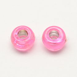 Silver Foil Acrylic European Beads, Large Hole Barrel Beads, Pink, 9x6mm, Hole: 4mm, about 1800pcs/500g