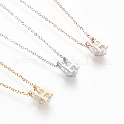 304 Stainless Steel Initial Pendant Necklaces, with Cable Chains and Rhinestones, Letter H, Mixed Color, 15.8 inch(40.2cm)