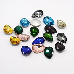Glass Pointed Back Rhinestone, Back Plated, Faceted, Teardrop, Mixed Color, 18x13x6mm