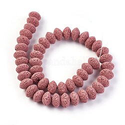 Brins de perles de pierre de lave naturelle, teinte, rondelle, rose, 13~13.5x8.5~8.7mm, trou: 2.5mm, environ 46~47 pcs/chapelet, 15.5 pouces ~ 15.94 pouces (38.5~40.5 cm)