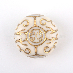 Flat Round Plating Acrylic Beads, Golden Metal Enlaced, Beige, 17x9.5mm, Hole: 2mm, about 250pcs/500g