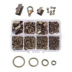 1Box Jewelry Findings 20PCS Alloy Lobster Claw Clasps, 45PCS Iron Ribbon Ends, 40g Brass Jump Rings, 10g Alloy Teardrop End Pieces, Nickel Free, Antique Bronze, Lobster Clasps: 14x8mm, Hole: 1.8mm, Ribbon Ends: 8~13x6~7x5mm, Hole: 2mm, Jump Rings: 4~10mm, End Piece: 7x2.5mm, Hole: 1.5mm