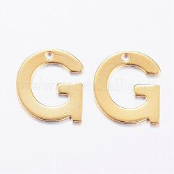 304 Stainless Steel Charms, Letter, Initial Charms, Real 18k Gold Plated, Letter.G, 11x6~12x0.8mm, Hole: 1mm