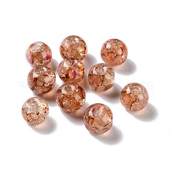 Perles en verre craquelé transparentes, ronde, saumon clair, 10x8mm, Trou: 2mm