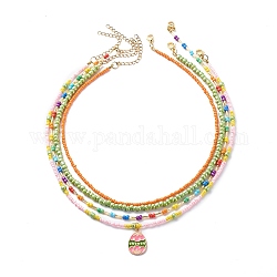 4 stücke 4 stil glas samen nachahmung perle perlen halsketten set, stapelbare Halsketten aus Legierungs-Emaille-Osterei-Charme für Frauen, Mischfarbe, 15.28~17.72 Zoll (38.8~45 cm), 1pc / style