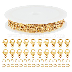 DIY-Halsketten-Armband-Schmuckherstellungsset, einschließlich Messing-Twist-Oval-Gliederketten, 304 Edelstahlverschlüsse und Biegeringe, echtes 18k vergoldet, Kette: 5m/Beutel