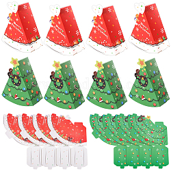 BENECREAT 20Pcs 2 Colors Christmas Theme Foldable Triangle Cardboard Boxes, Candy Gift Box for Christmas Party Gift Wrapping, Christmas Themed Pattern, Mixed Color, Finish Product: 12.5x6x14.5cm, 10pcs/color
