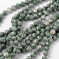 Abalorios de piedras preciosas hebras, jaspe mancha verde, redondo, aproximamente 8 mm de diámetro, agujero: aproximamente 1 mm, aproximamente 46 pcs / cadena, 15~16 pulgada